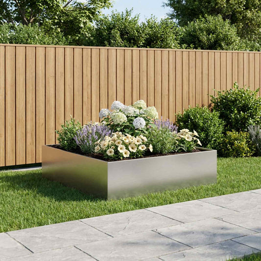 vidaXL Γλάστρα Κήπου Ασημί 100 x 100 x 30 cm Ανοξείδωτο Ατσάλι