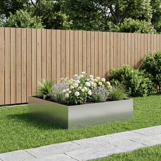 vidaXL Γλάστρα Κήπου Ασημί 100 x 100 x 30 cm Γαλβανισμένος Χάλυβας