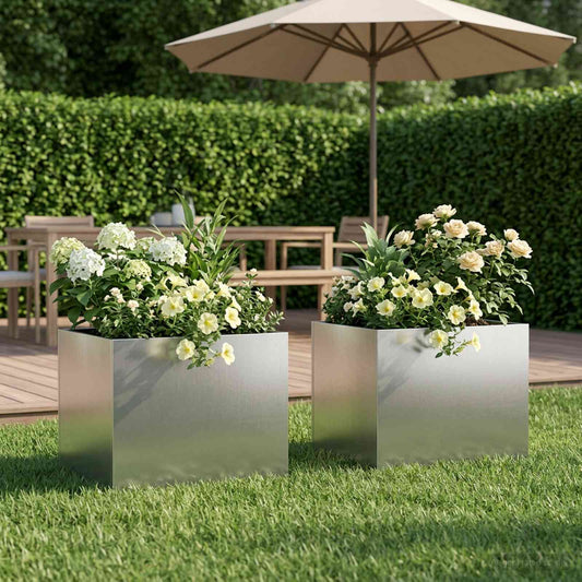 vidaXL Γλάστρα Κήπου 2 τμχ. Ασημί 40 x 30 x 30 εκ Ανοξείδωτο Ατσάλι