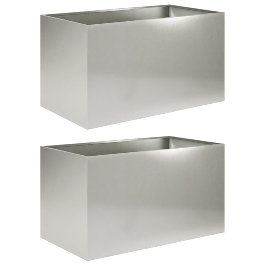 vidaXL Γλάστρα Κήπου 2 τμχ. Ασημί 100 x 50 x 50 cm Ανοξείδωτο Ατσάλι