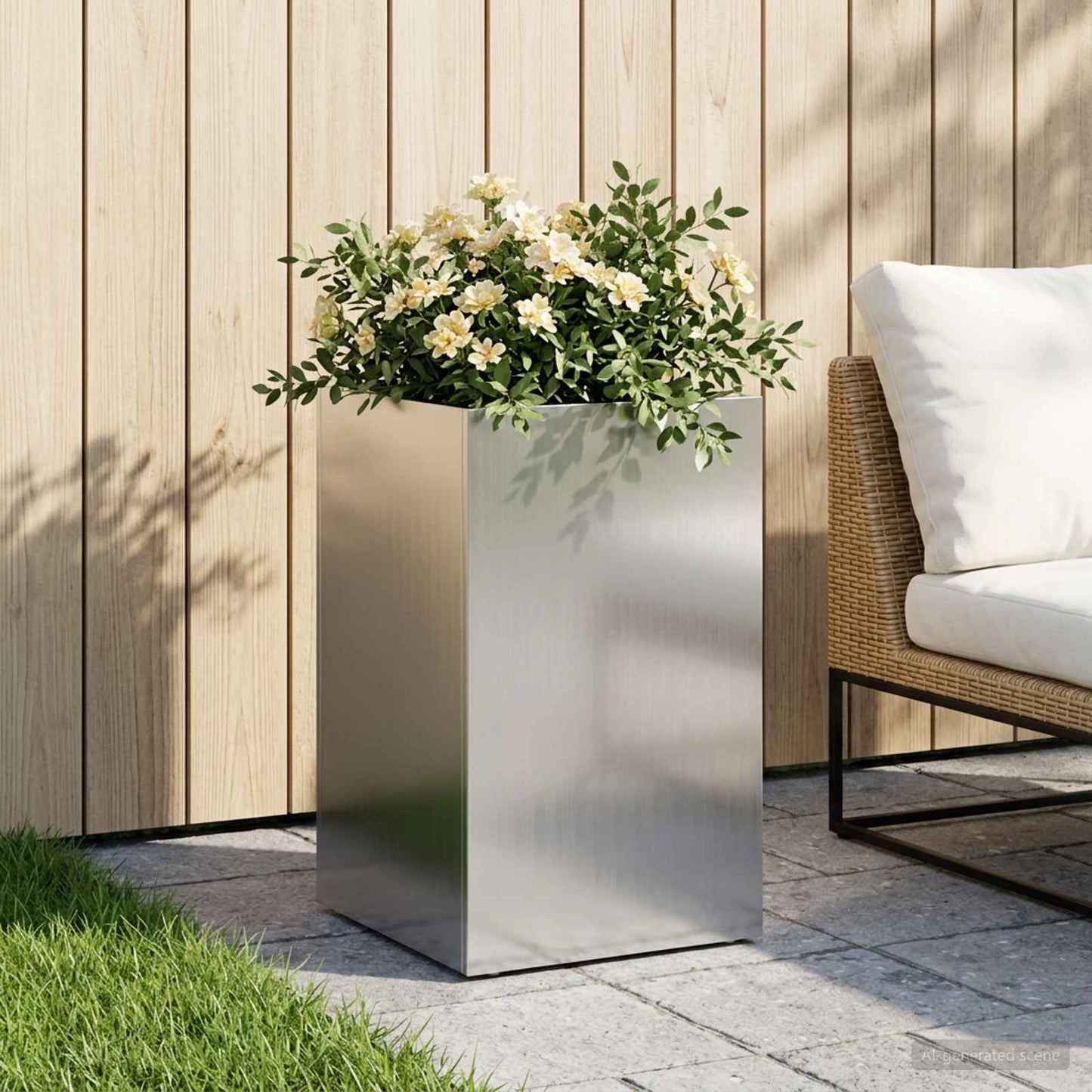 vidaXL Γλάστρα Κήπου Ασημί 30 x 30 x 50 cm Γαλβανισμένος Χάλυβας