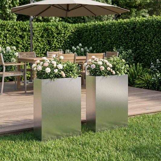 vidaXL Γλάστρα Κήπου 2 τμχ. Ασημί 40 x 20 x 75 εκ. Ανοξείδωτο Ατσάλι