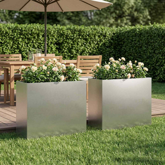 vidaXL Γλάστρα Κήπου 2 τμχ. Ασημί 50 x 20 x 40 εκ. Ανοξείδωτο Ατσάλι