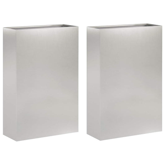 vidaXL Γλάστρα Κήπου 2 τμχ. Ασημί 50 x 20 x 75 εκ. Ανοξείδωτο Ατσάλι