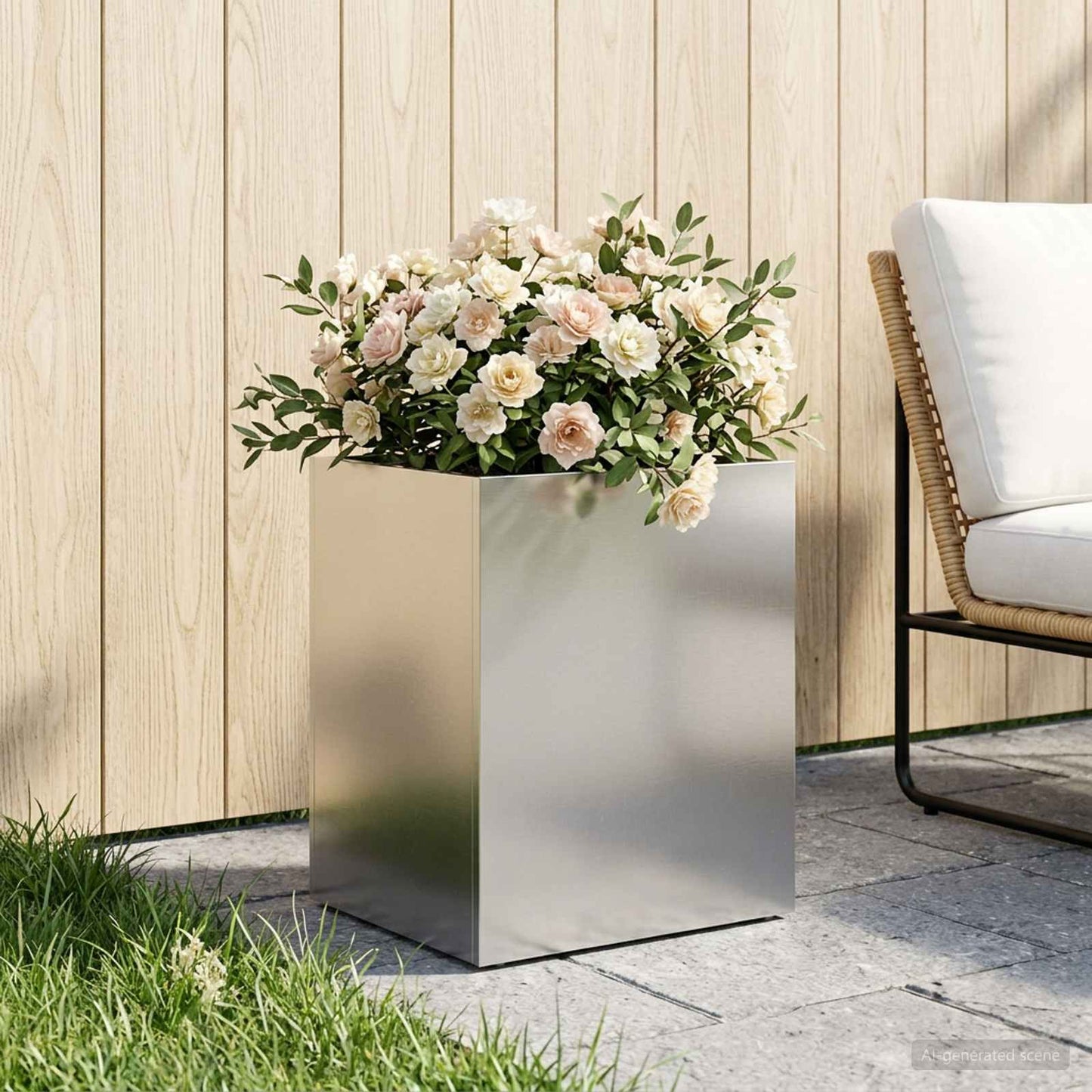 vidaXL Γλάστρα Κήπου Ασημί 40 x 30 x 50 cm Ανοξείδωτο Ατσάλι