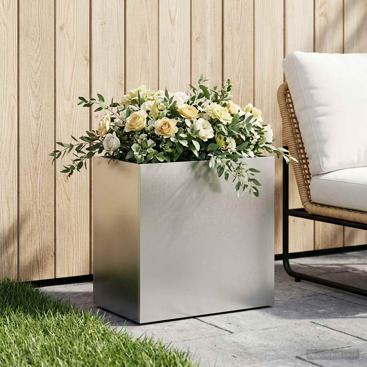 vidaXL Γλάστρα Κήπου Ασημί 50 x 30 x 50 cm Ανοξείδωτο Ατσάλι
