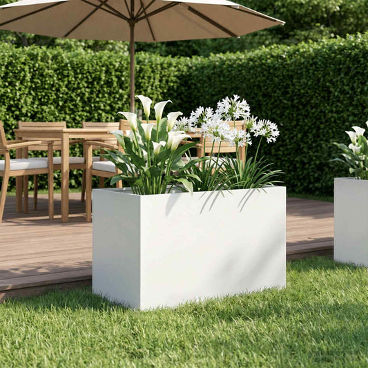 vidaXL Γλάστρα Κήπου Λευκό 50 x 40 x 40 εκ. Ψυχρής έλασης χάλυβας