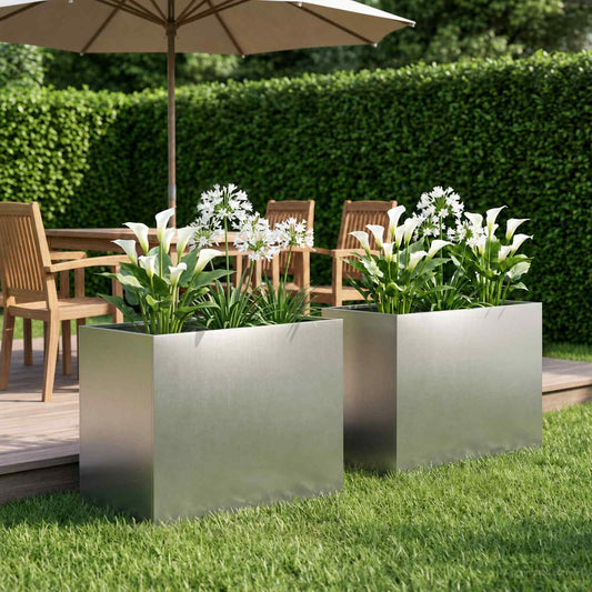 vidaXL Γλάστρα Κήπου 2 τμχ. Ασημί 60 x 40 x 50 cm Ανοξείδωτο Ατσάλι