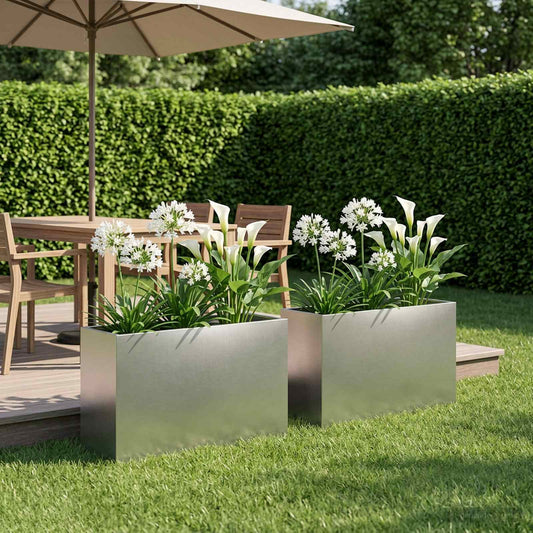 vidaXL Γλάστρα Κήπου 2 τμχ. Ασημί 80 x 40 x 50 cm Ανοξείδωτο Ατσάλι