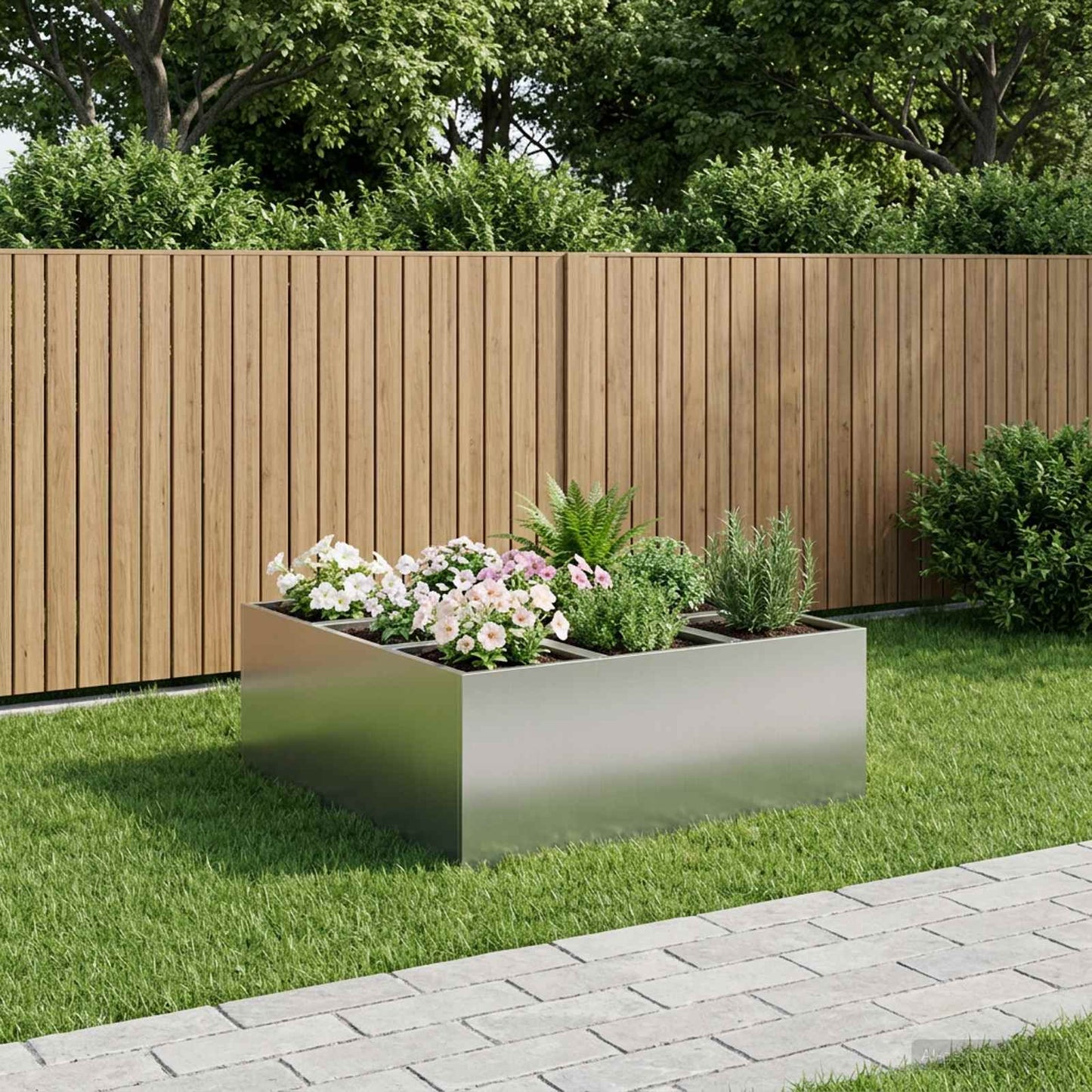 vidaXL Γλάστρα Κήπου Ασημί 100 x 100 x 20 cm Γαλβανισμένος Χάλυβας