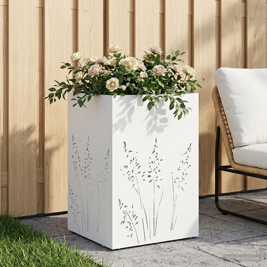 vidaXL Γλάστρα Κήπου Λευκό 50 x 50 x 75 cm Ψυχρής έλασης χάλυβας