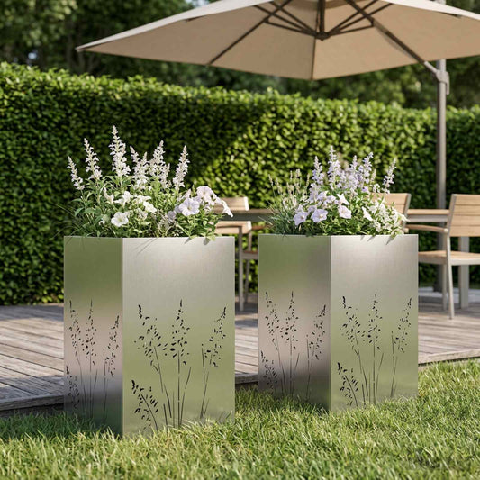 vidaXL Γλάστρα Κήπου 2 τμχ. Ασημί 50 x 50 x 75 cm Ανοξείδωτο Ατσάλι