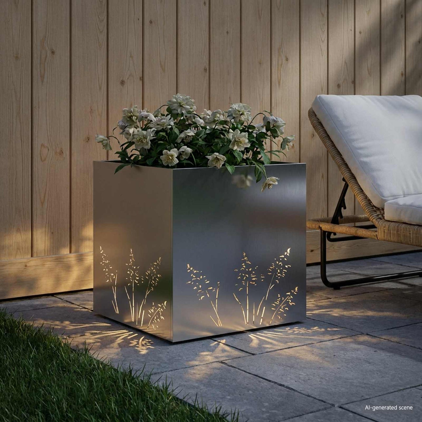 vidaXL Γλάστρα Κήπου Ασημί 50 x 50 x 49 cm Ανοξείδωτο Ατσάλι
