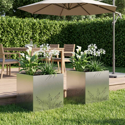 vidaXL Γλάστρα Κήπου 2 τμχ. Ασημί 50 x 50 x 49 cm Ανοξείδωτο Ατσάλι