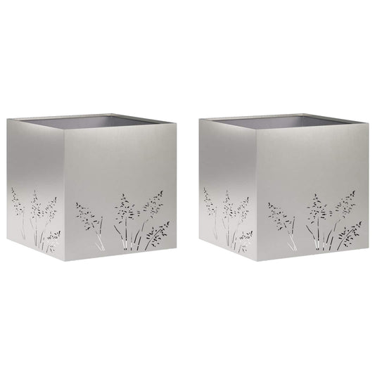vidaXL Γλάστρα Κήπου 2 τμχ. Ασημί 50 x 50 x 49 cm Ανοξείδωτο Ατσάλι