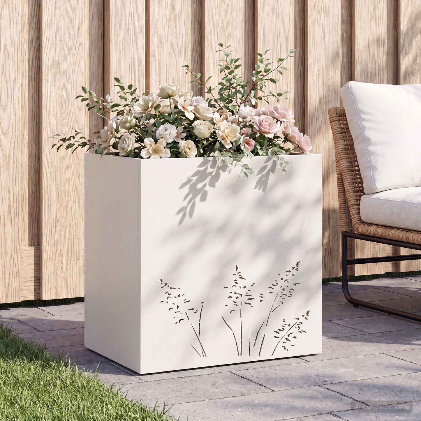 vidaXL Γλάστρα Κήπου Λευκό 50 x 30 x 49 εκ Ψυχρής έλασης χάλυβας
