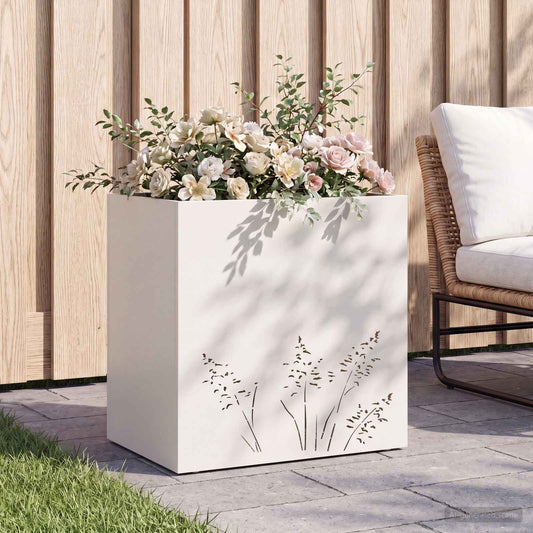 vidaXL Γλάστρα Κήπου Λευκό 50 x 30 x 49 εκ Ψυχρής έλασης χάλυβας