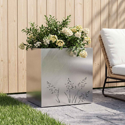 vidaXL Γλάστρα Κήπου Ασημί 50 x 30 x 49 εκ Ανοξείδωτο Ατσάλι