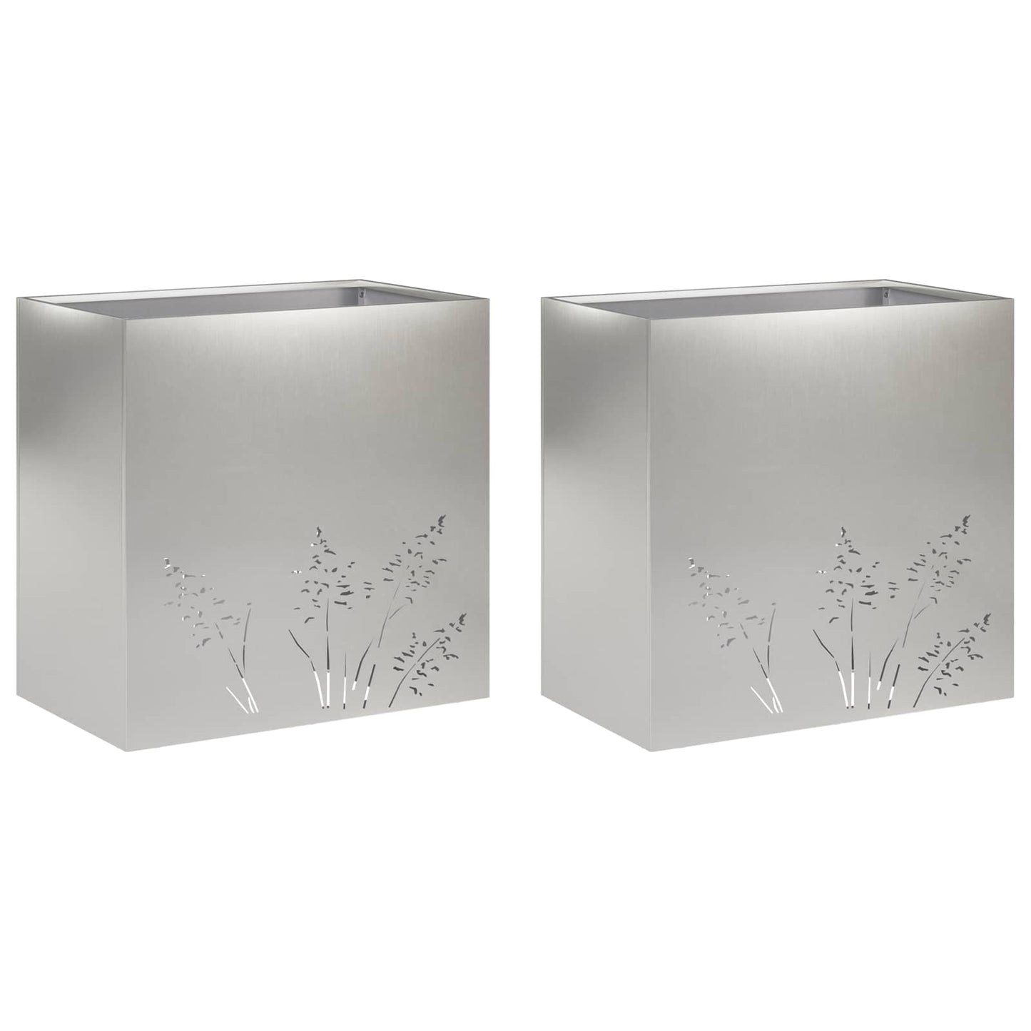 vidaXL Γλάστρα Κήπου 2 τμχ. Ασημί 50 x 30 x 49 εκ Ανοξείδωτο Ατσάλι