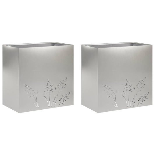 vidaXL Γλάστρα Κήπου 2 τμχ. Ασημί 50 x 30 x 49 εκ Ανοξείδωτο Ατσάλι