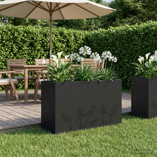 vidaXL Γλάστρα Κήπου Μαύρο 80 x 30 x 49 εκ Ψυχρής έλασης χάλυβας