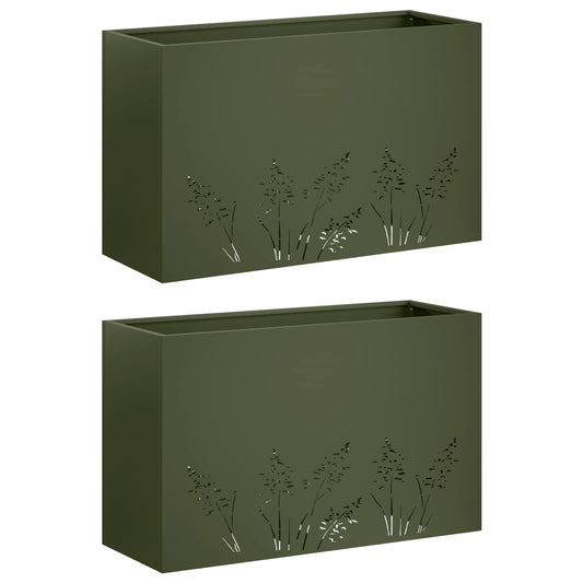 vidaXL Γλάστρα Κήπου 2 τμχ. Λαδί 80 x 30 x 49 εκ Ψυχρής έλασης χάλυβας