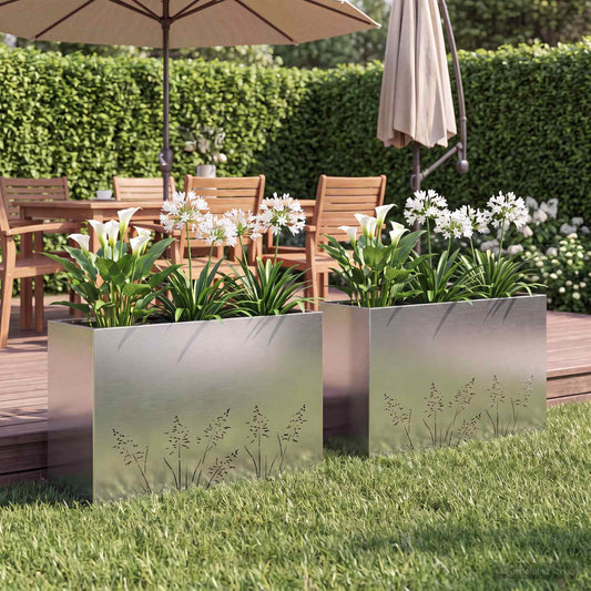 vidaXL Γλάστρα Κήπου 2 τμχ. Ασημί 80 x 30 x 49 εκ Ανοξείδωτο Ατσάλι