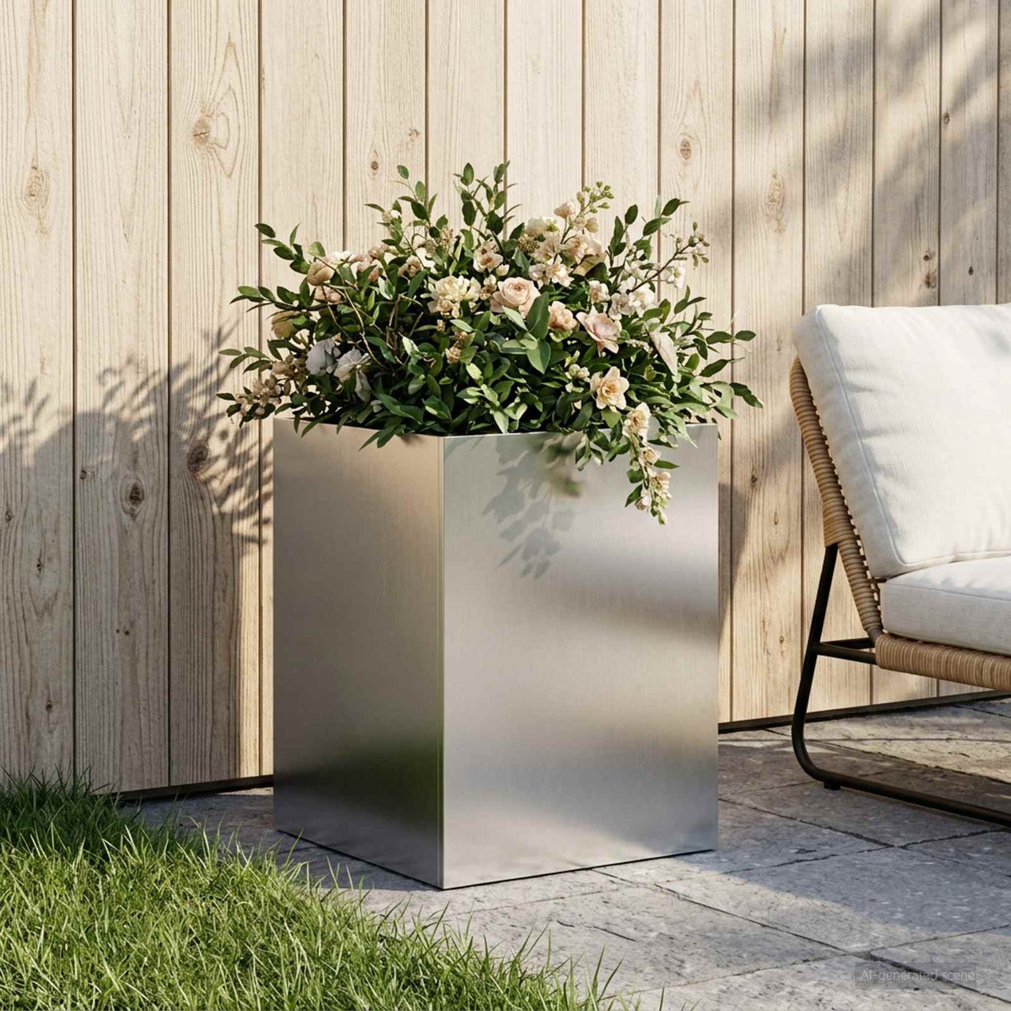 vidaXL Γλάστρα Κήπου Ασημί 40 x 40 x 60 cm Ανοξείδωτο Ατσάλι
