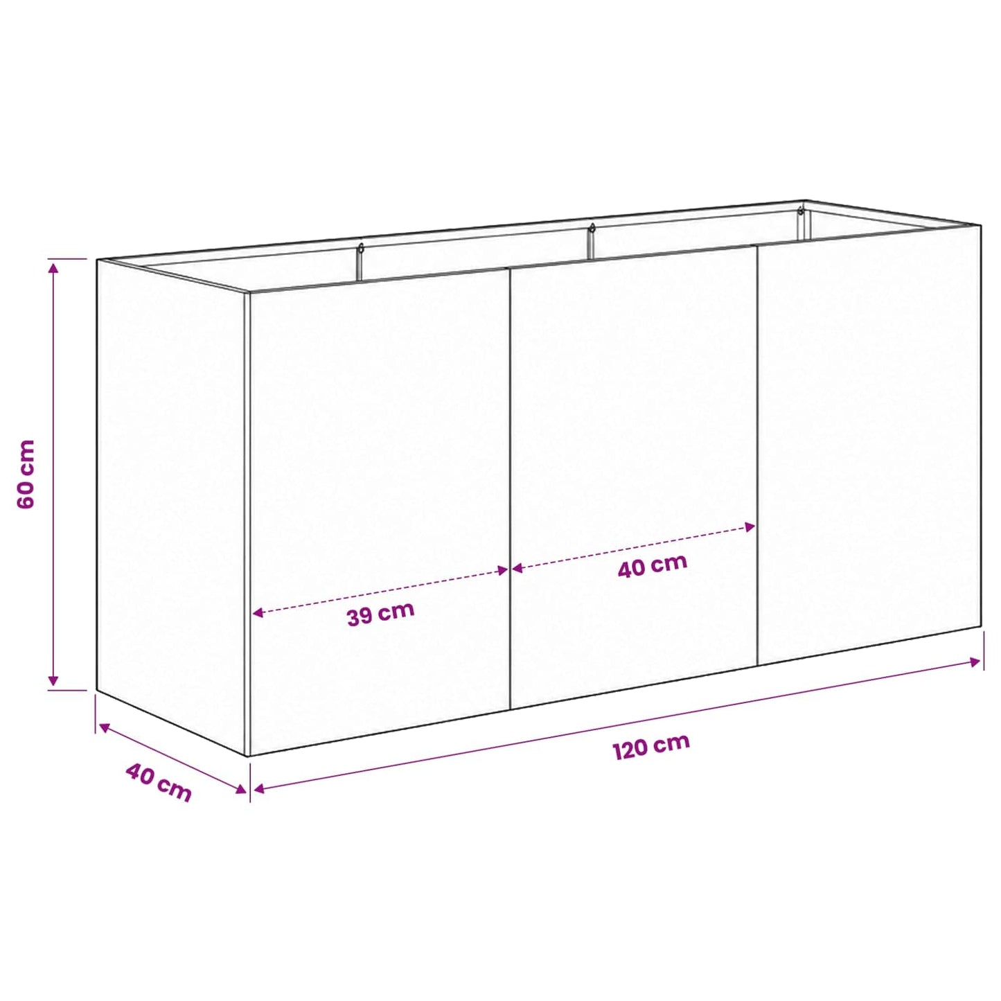 vidaXL Γλάστρα Κήπου Ασημί 120 x 40 x 60 εκ Γαλβανισμένος Χάλυβας