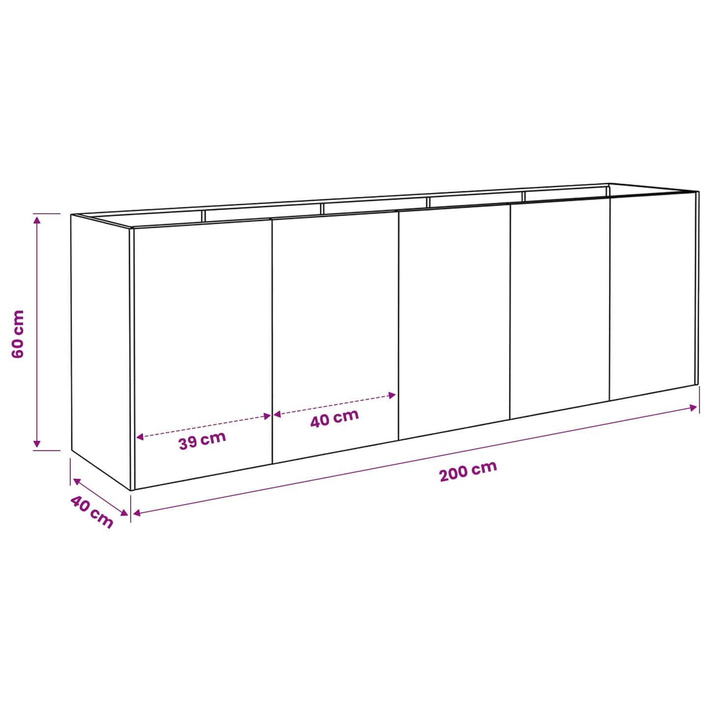 vidaXL Γλάστρα Κήπου Λευκό 200 x 40 x 60 εκ Ψυχρής έλασης χάλυβας