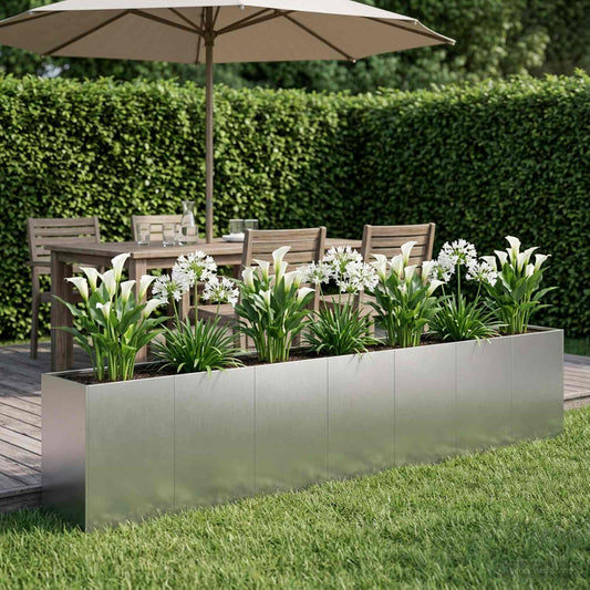 vidaXL Γλάστρα Κήπου Ασημί 280 x 40 x 60 εκ Ανοξείδωτο Ατσάλι