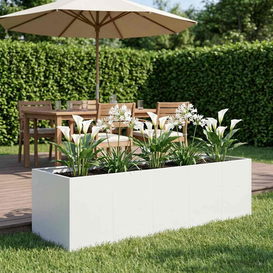 vidaXL Γλάστρα Κήπου Λευκό 200 x 80 x 60 εκ Ψυχρής έλασης χάλυβας