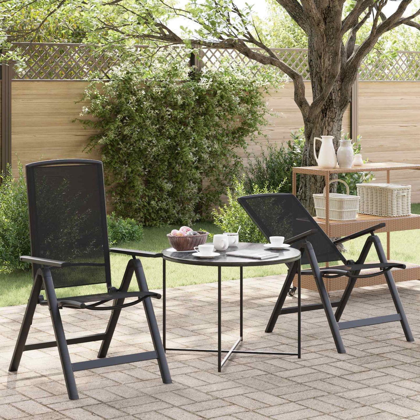 vidaXL Ανακλινόμενες καρέκλες κήπου 2 pcs Μαύρο 58 x 71 x 112 εκ.