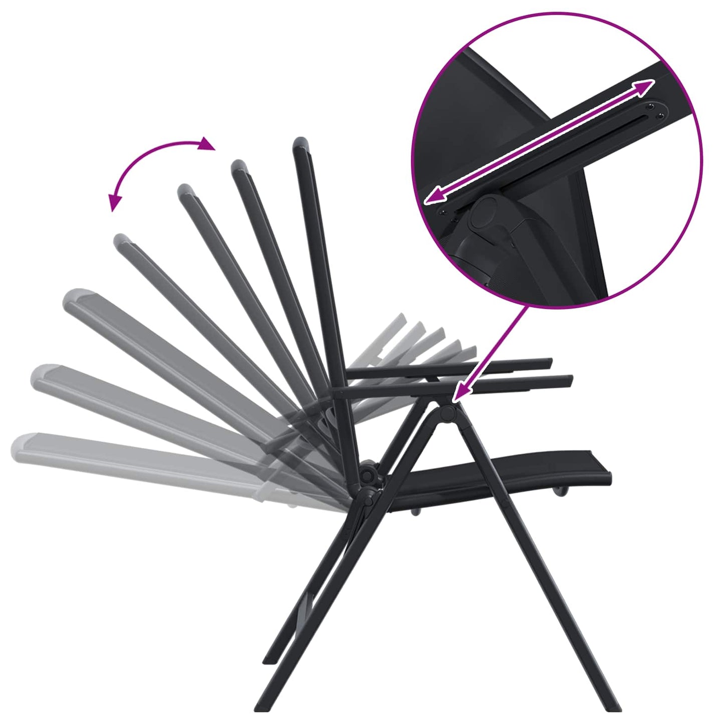 vidaXL Ανακλινόμενες καρέκλες κήπου 2 pcs Μαύρο 58 x 71 x 112 εκ.