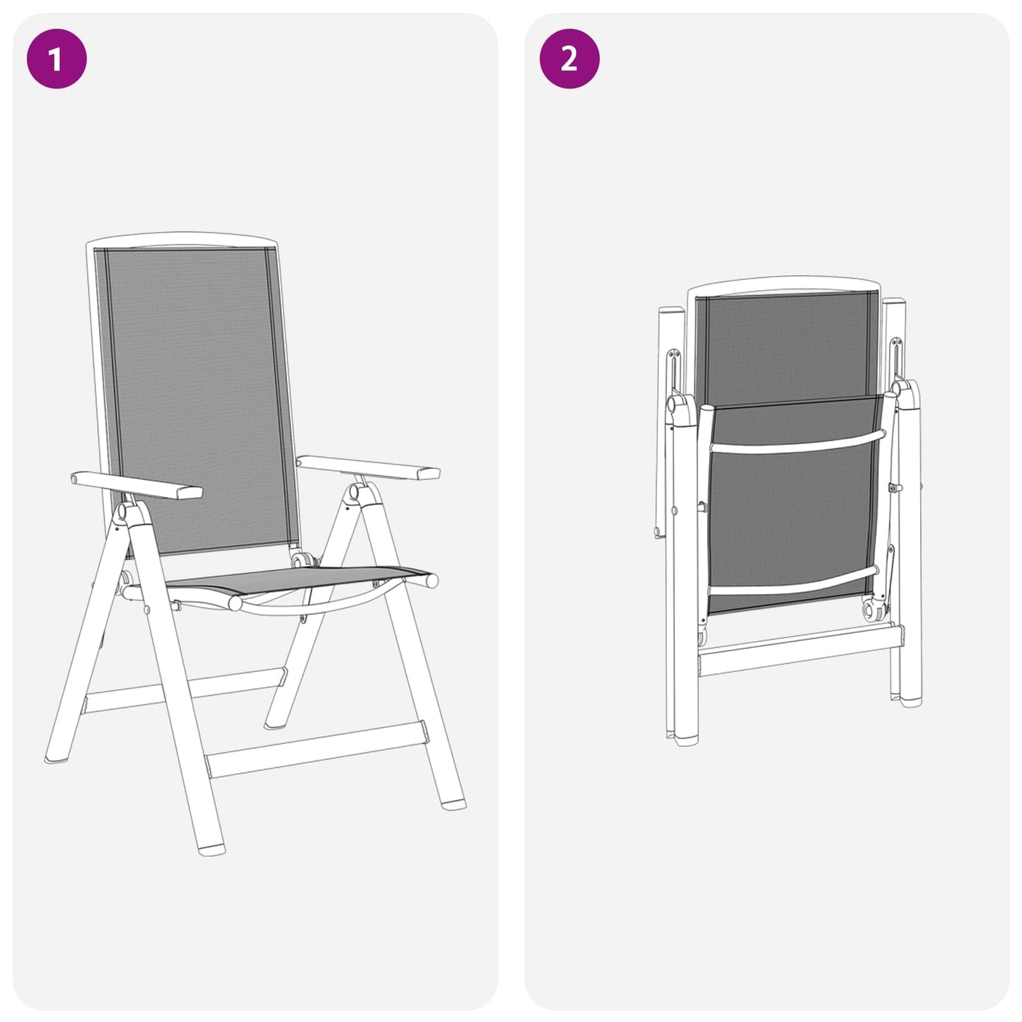 vidaXL Ανακλινόμενες καρέκλες κήπου 2 pcs Μαύρο 58 x 71 x 112 εκ.