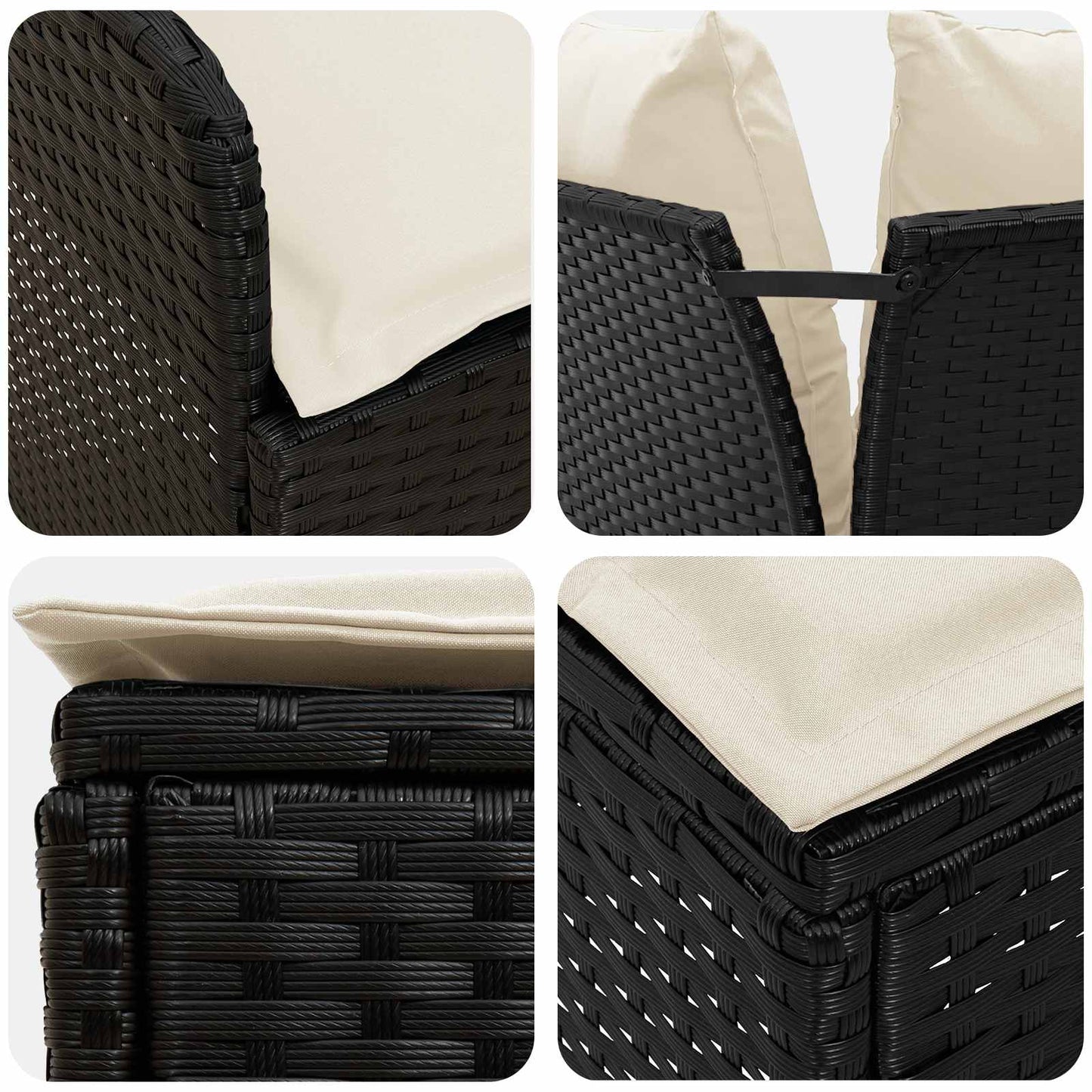 vidaXL Σύνολα επίπλων με μαξιλάρι 4 pcs Μαύρο και Κρέμα Ράτα PE