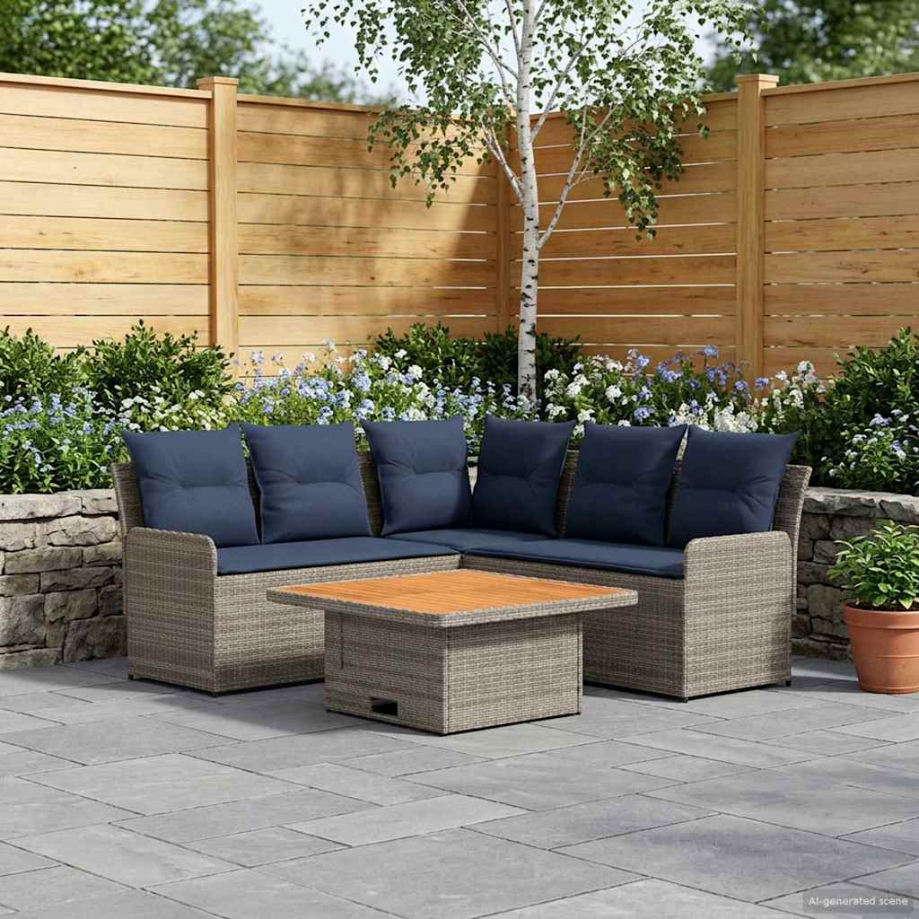 vidaXL Σύνολα επίπλων με μαξιλάρι 4 pcs Γκρι και Navy Blue Ράτα PE