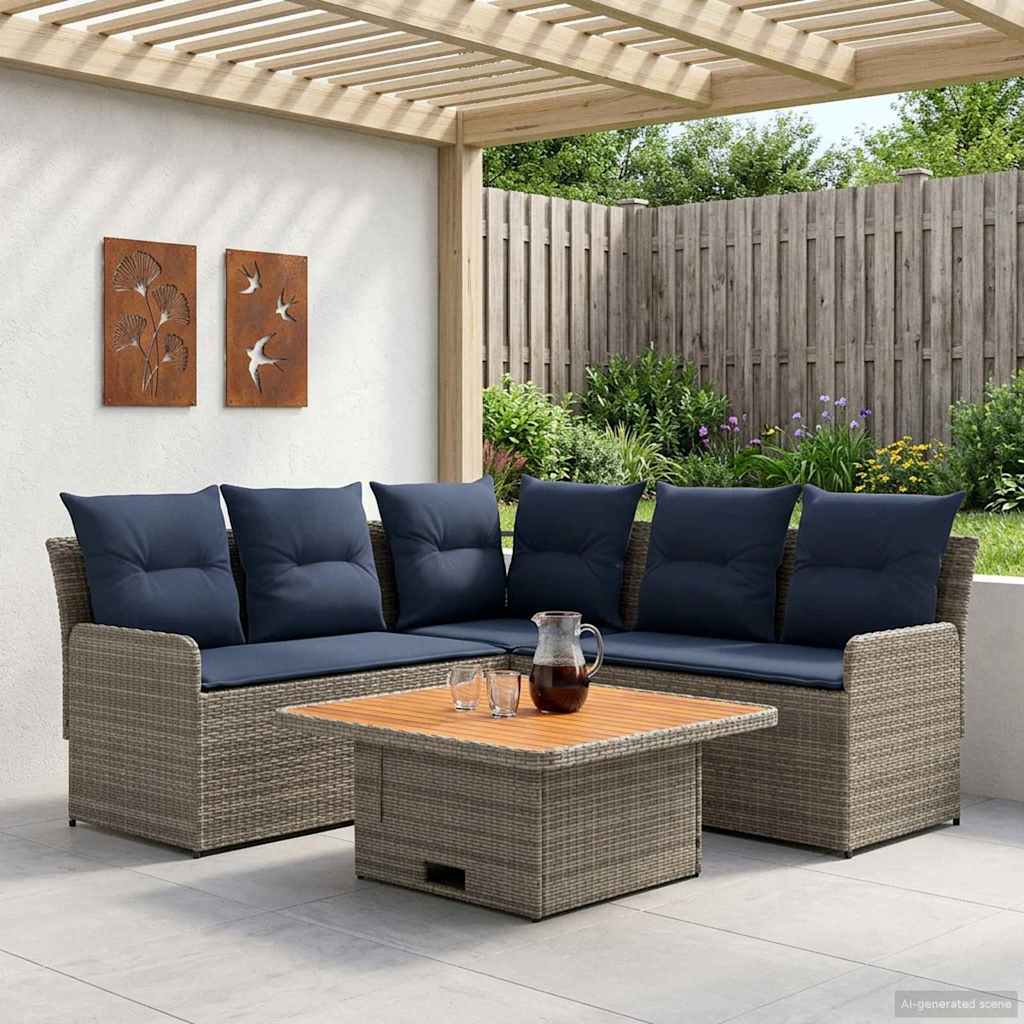 vidaXL Σύνολα επίπλων με μαξιλάρι 4 pcs Γκρι και Navy Blue Ράτα PE