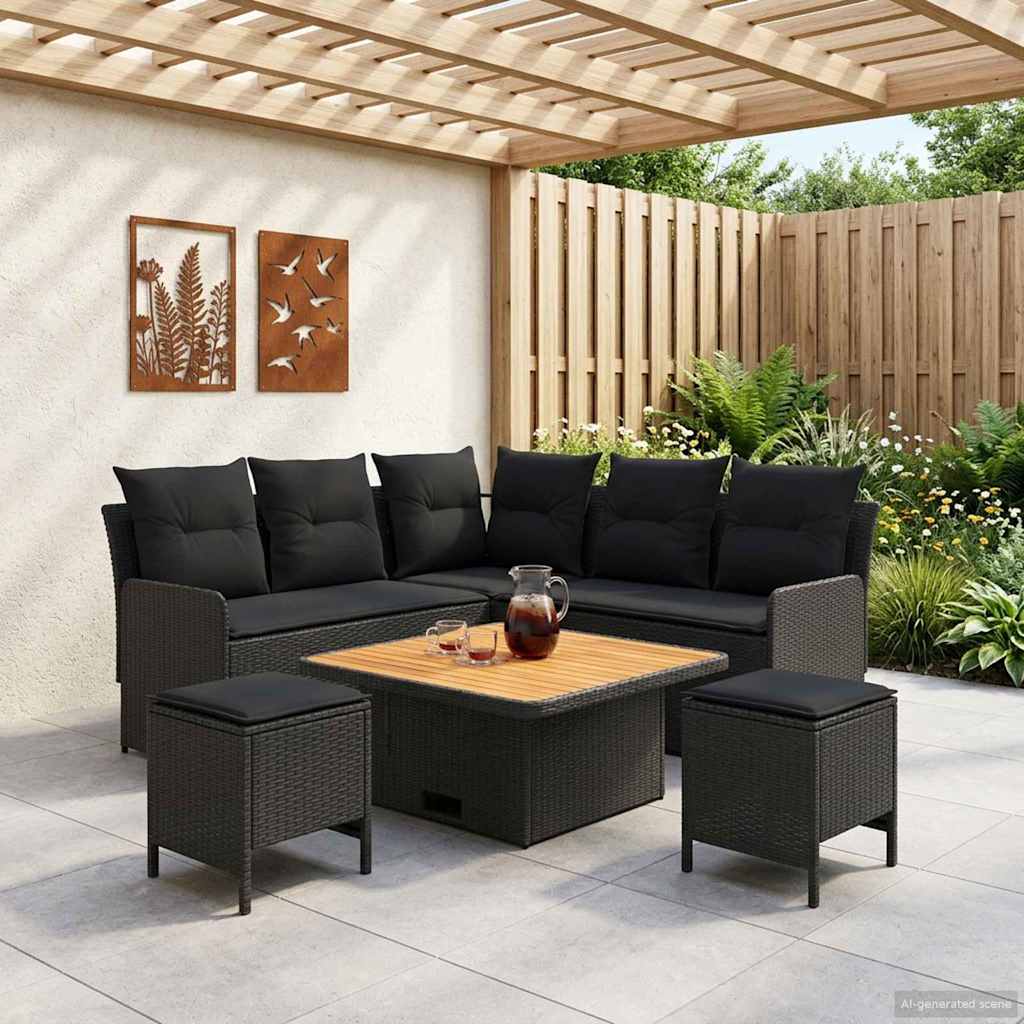 vidaXL Σύνολα επίπλων με μαξιλάρι 6 pcs Μαύρο Ράτα PE