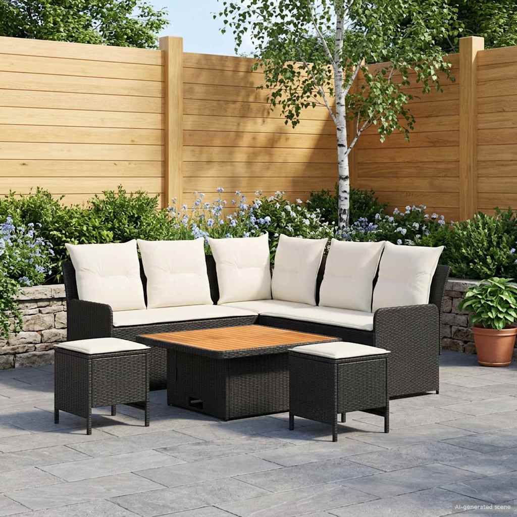 vidaXL Σύνολα επίπλων με μαξιλάρι 6 pcs Μαύρο και Κρέμα Ράτα PE
