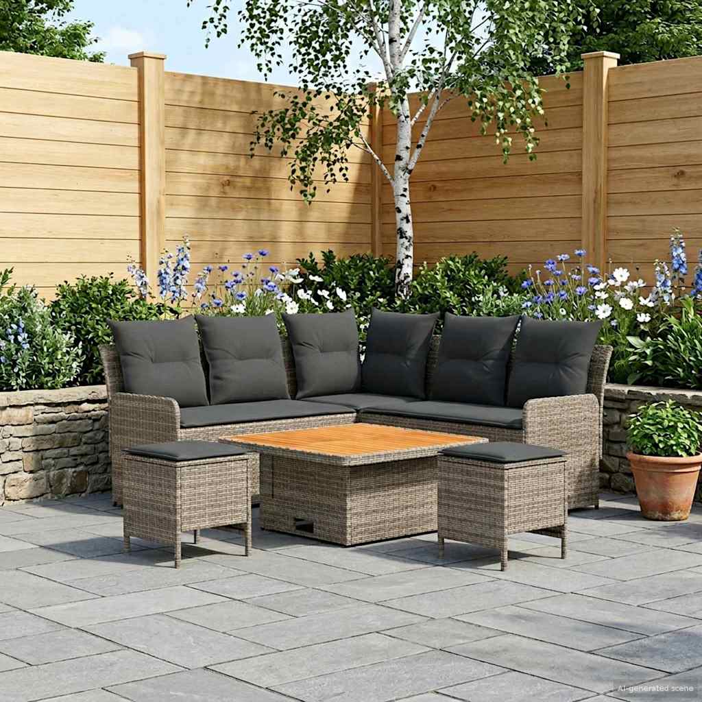 vidaXL Σύνολα επίπλων με μαξιλάρι 6 pcs Γκρι και Σκούρο Γκρι Ράτα PE