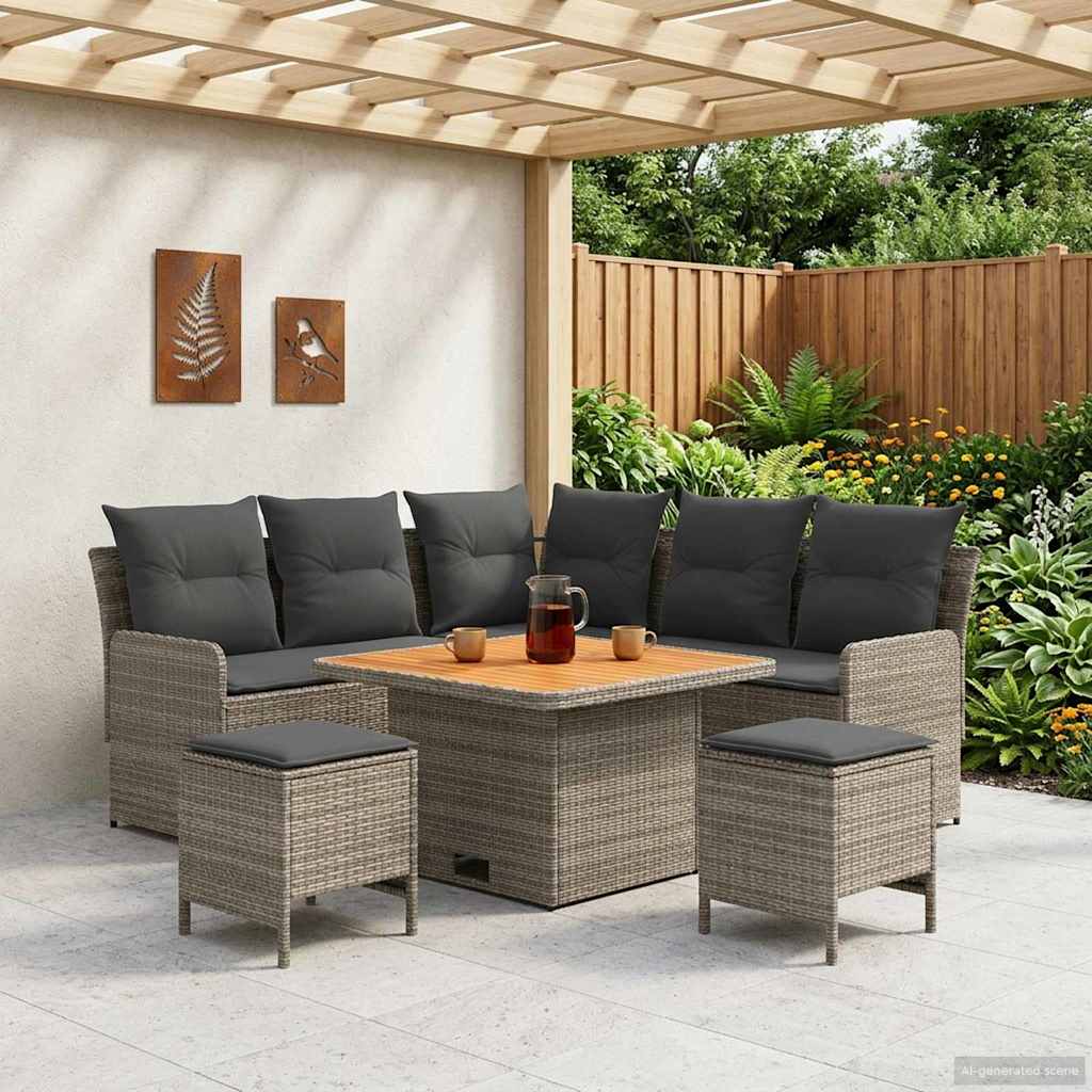 vidaXL Σύνολα επίπλων με μαξιλάρι 6 pcs Γκρι και Σκούρο Γκρι Ράτα PE