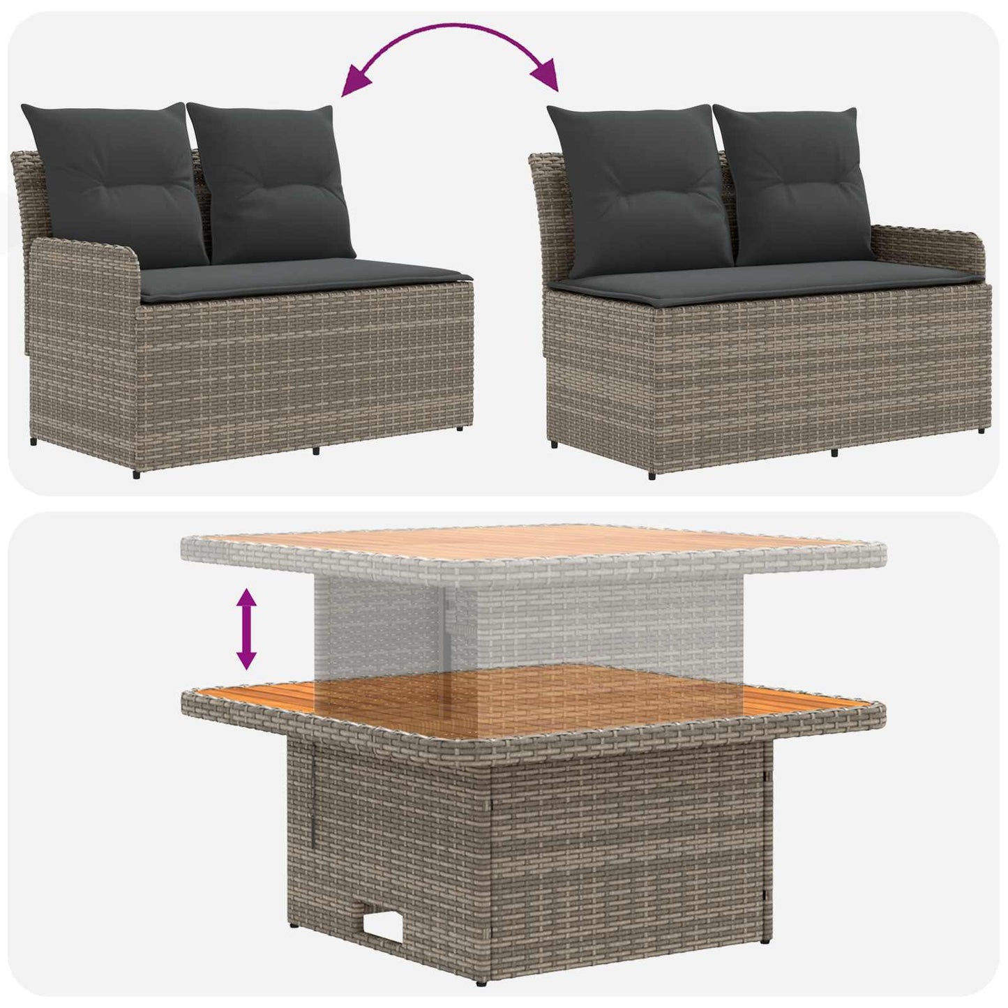 vidaXL Σύνολα επίπλων με μαξιλάρι 6 pcs Γκρι και Σκούρο Γκρι Ράτα PE