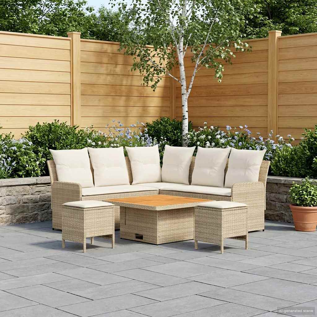 vidaXL Σύνολα επίπλων με μαξιλάρι 6 pcs Μπεζ και Κρέμα Ράτα PE