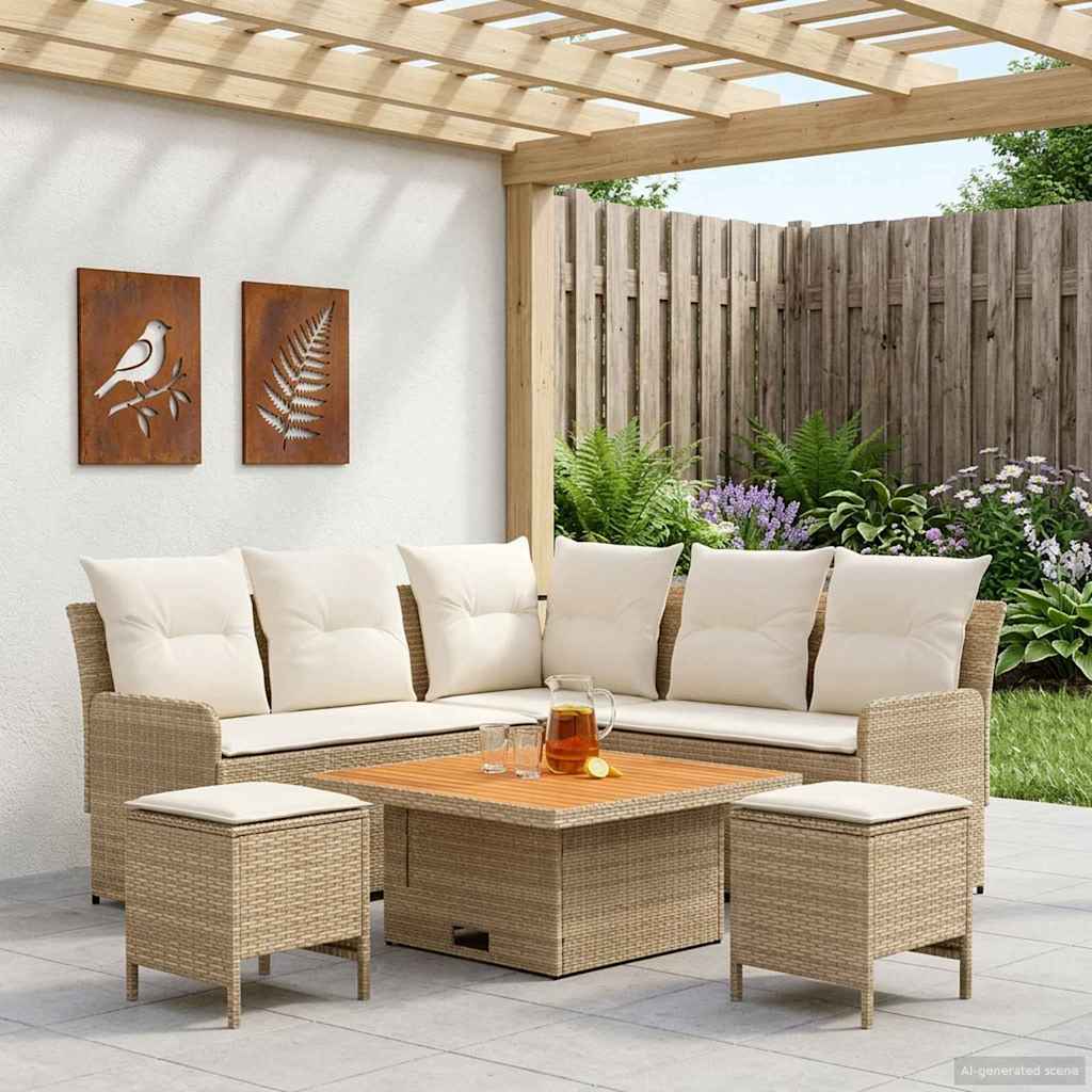 vidaXL Σύνολα επίπλων με μαξιλάρι 6 pcs Μπεζ και Κρέμα Ράτα PE