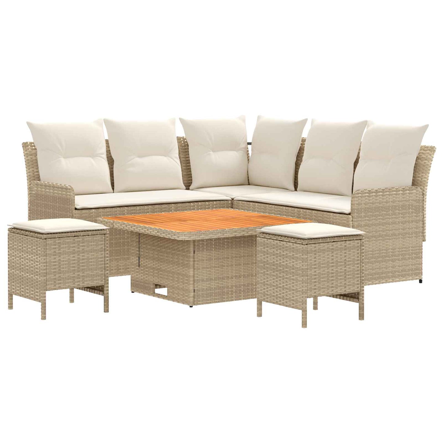 vidaXL Σύνολα επίπλων με μαξιλάρι 6 pcs Μπεζ και Κρέμα Ράτα PE