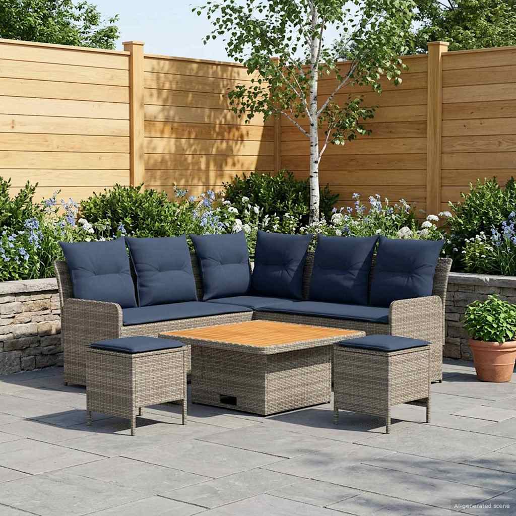 vidaXL Σύνολα επίπλων με μαξιλάρι 6 pcs Γκρι και Navy Blue Ράτα PE