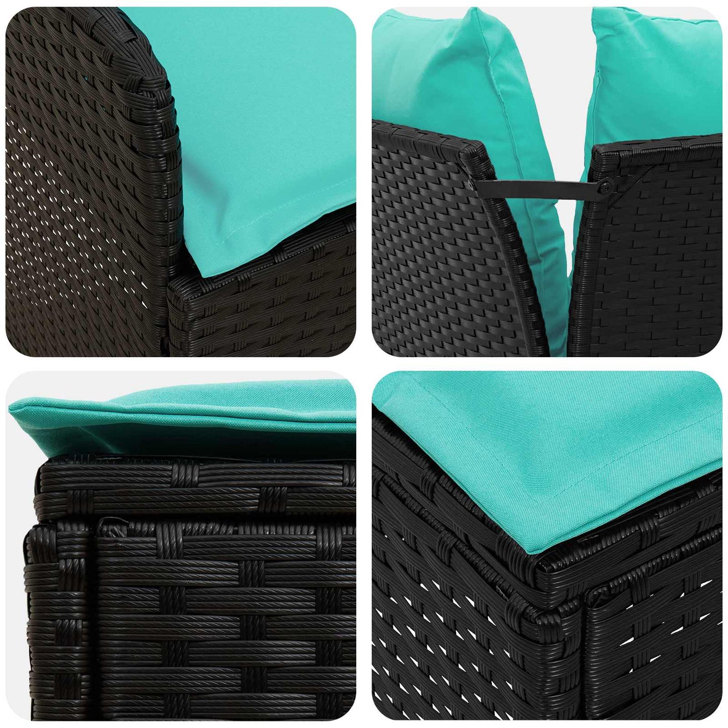 vidaXL Σύνολα επίπλων με μαξιλάρι 6 pcs Μαύρο και Τυρκουάζ Ράτα PE