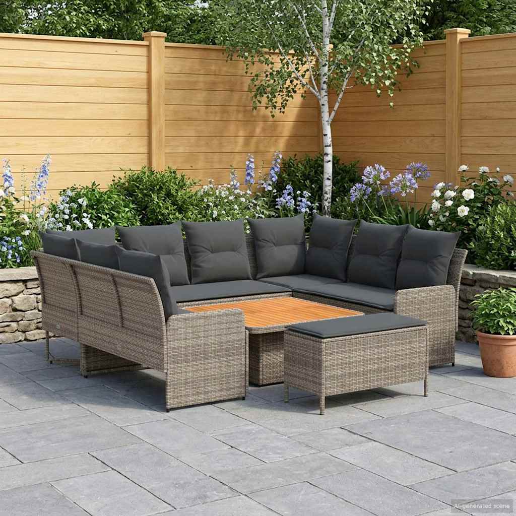 vidaXL Σύνολα επίπλων με μαξιλάρι 7 pcs Γκρι και Σκούρο Γκρι Ράτα PE