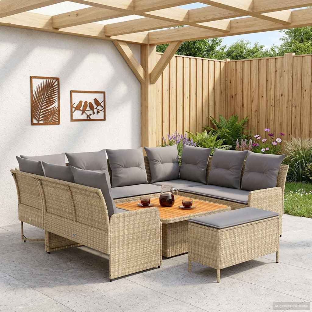 vidaXL Σύνολα επίπλων με μαξιλάρι 7 pcs Μπέζ και Ανοιχτό Γκρι Ράτα PE